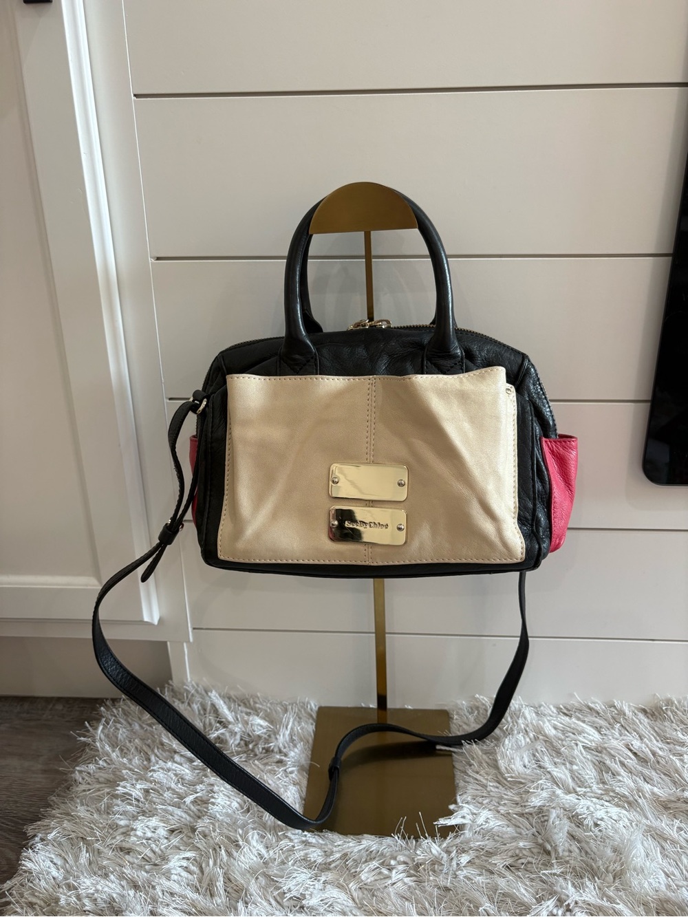 See By Chloe Black, Cream & Pink Crossbody Satchel